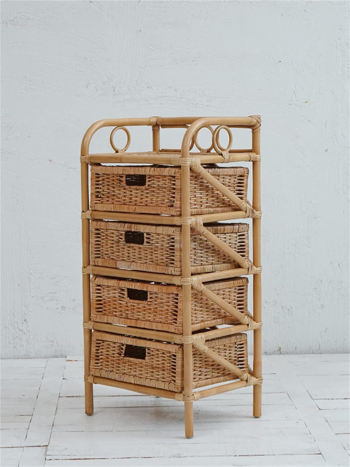 High-quality wicker Rattan Cabinet with 4 Basket rack for self-household Decoration Shelves in Indonesian style