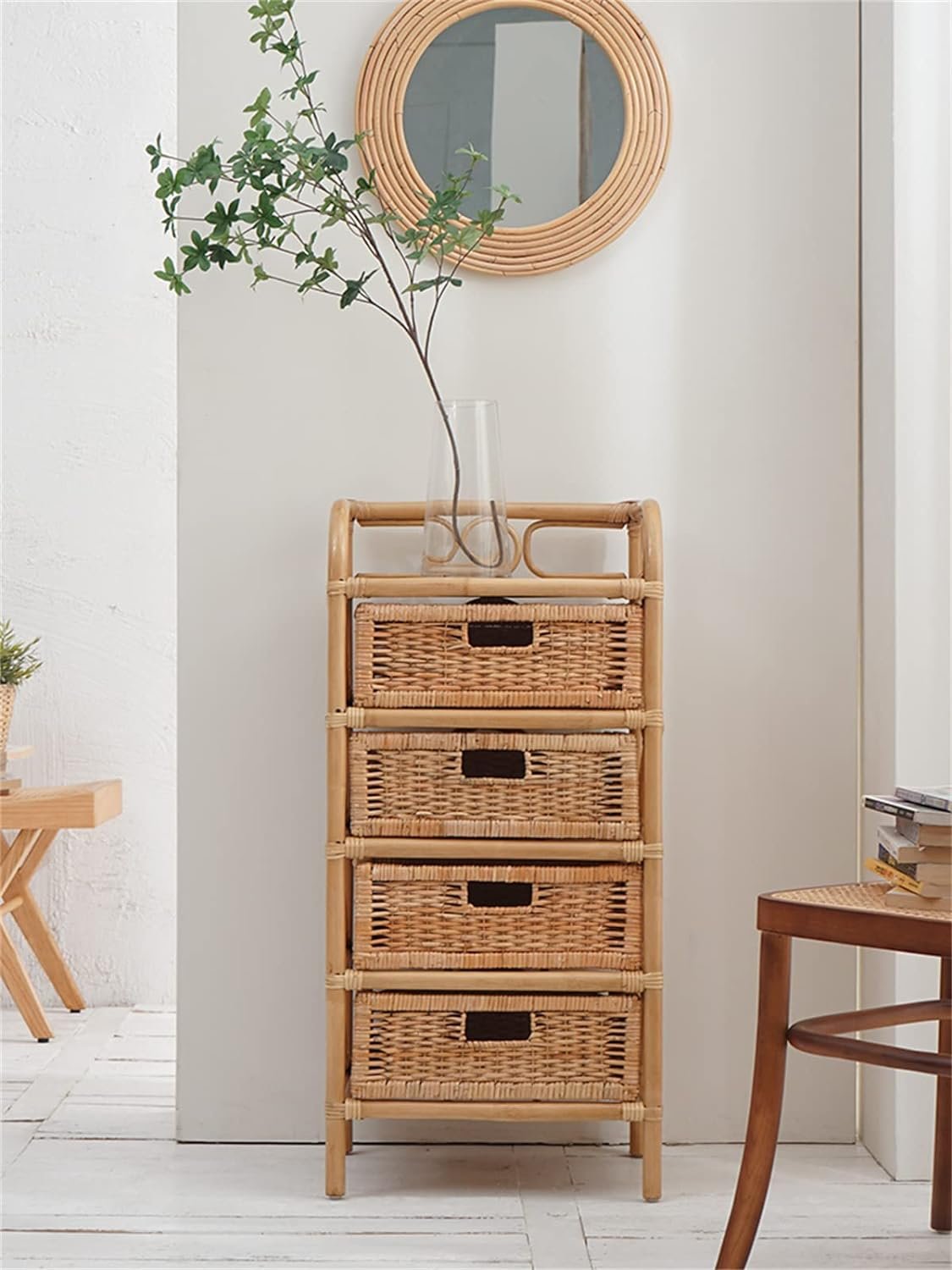 High-quality wicker Rattan Cabinet with 4 Basket rack for self-household Decoration Shelves in Indonesian style