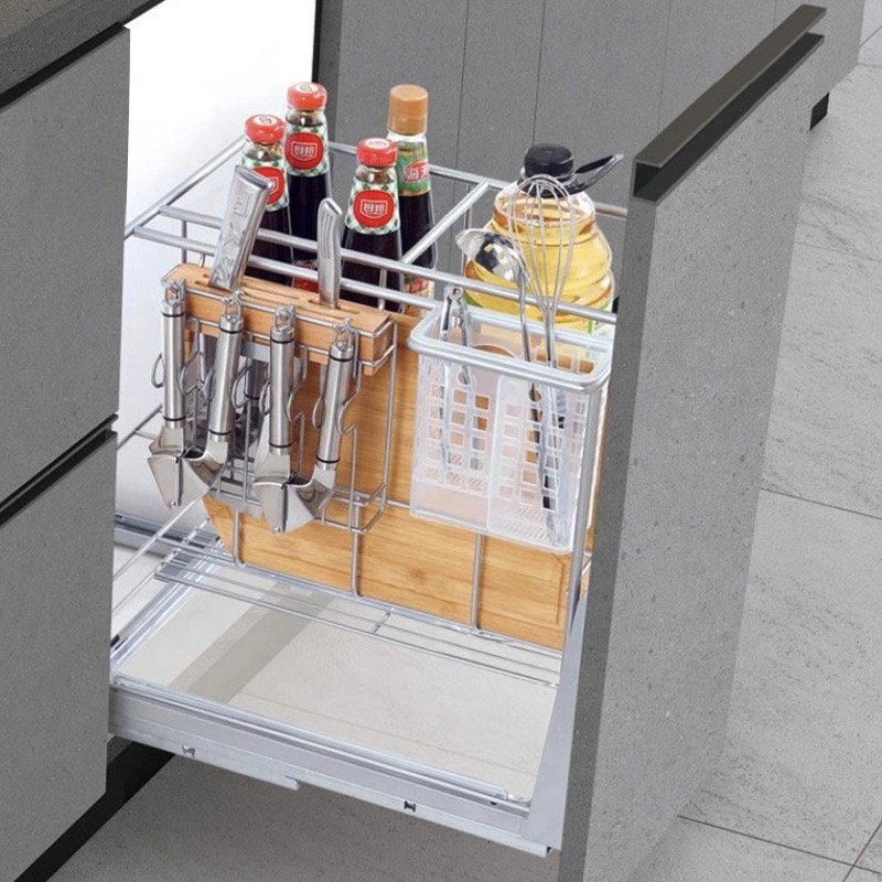 Kitchen Stainless Steel Storage Basket Metal Wire Drawers Storage Kitchen Pull Out Basket