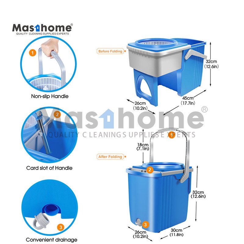 Masthome Foldable Rotating 360 and Drawer Type Stainless Steel sink Pole Easy Mop Bucket for home cleaning
