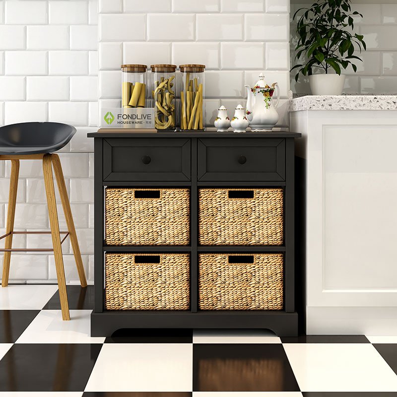Dining room chest of drawers workshop tool rattan cane wicker pull out basket bucket cabinet storage organizer