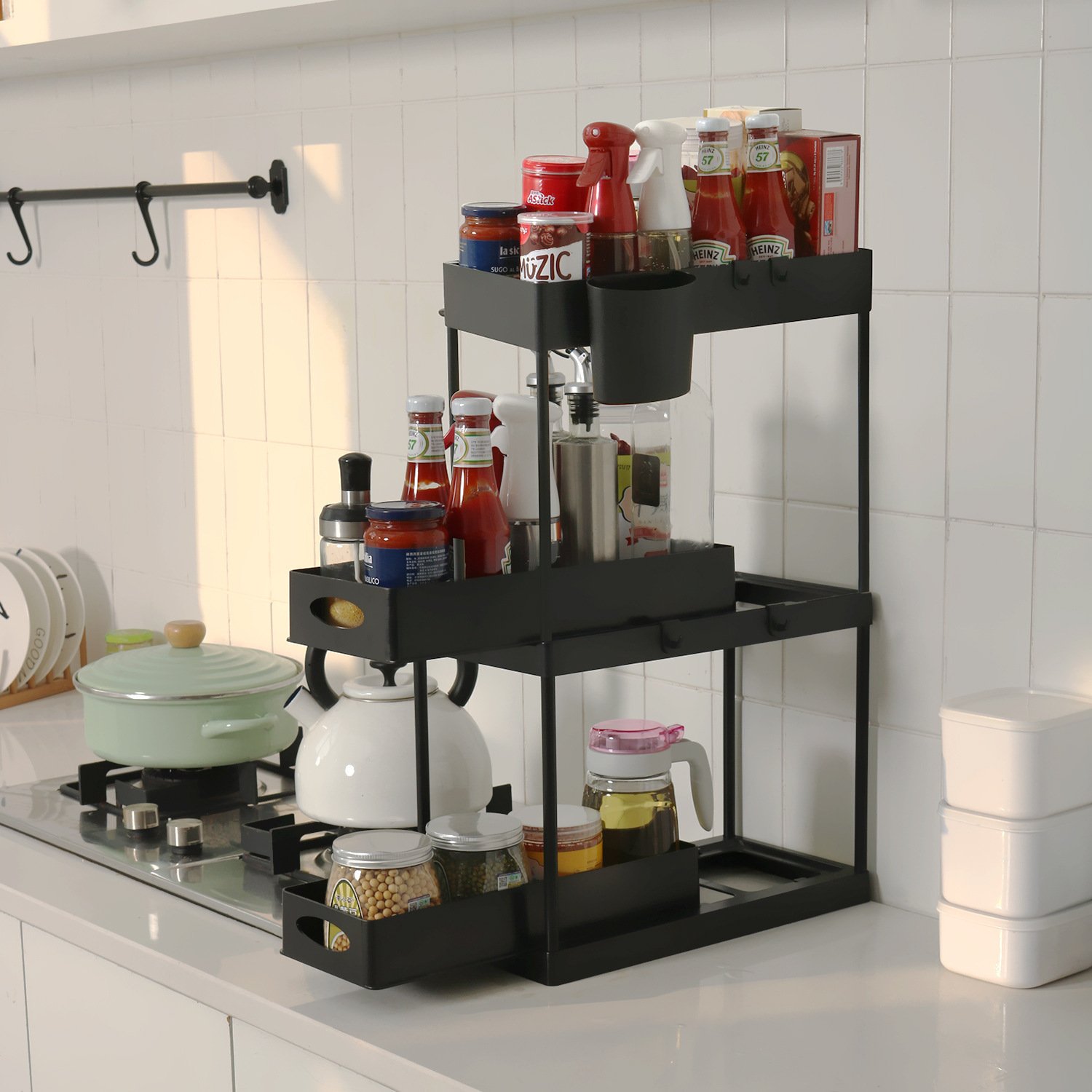 Multifunctional Drawer Storage Rack Large-capacity Over Sink Rack 2 Tier Kitchen Spice Rack