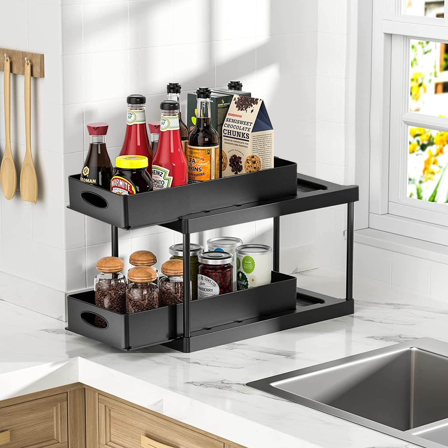 Multifunctional Drawer Storage Rack Large-capacity Over Sink Rack 2 Tier Kitchen Spice Rack