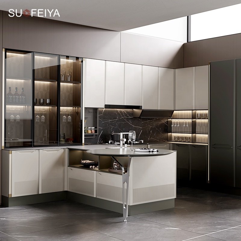 Modern Style PVC Kitchen Cupboard Furniture Flat Pack Matte Finish Powder Coating Kitchen Cabinets