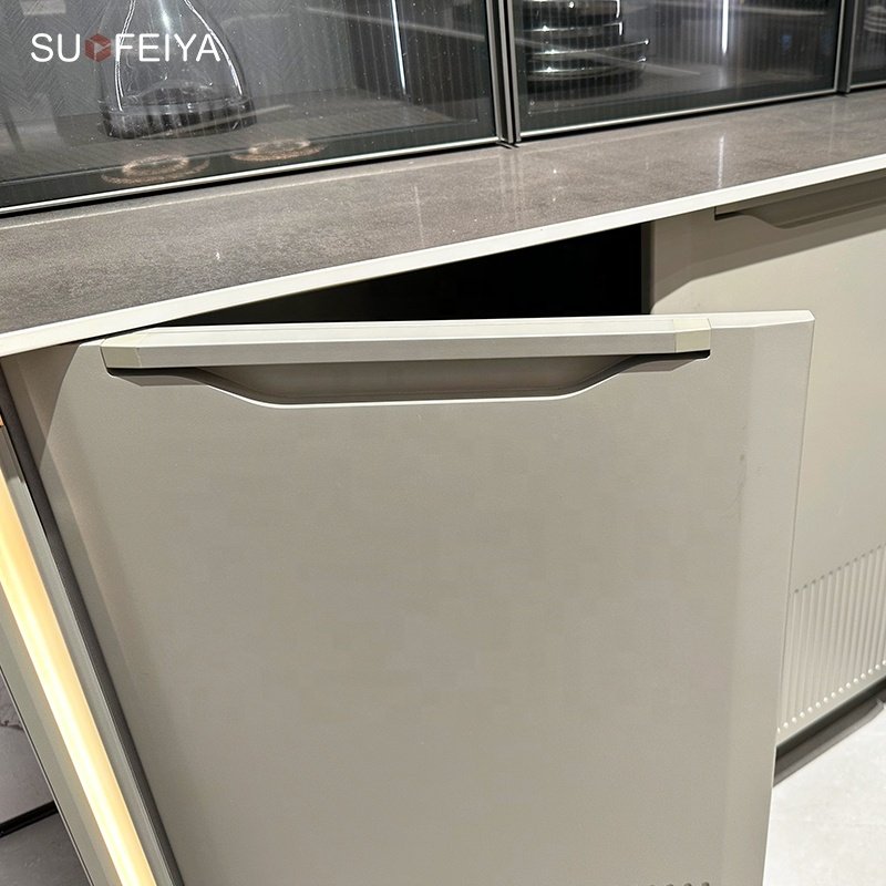 Modern Style PVC Kitchen Cupboard Furniture Flat Pack Matte Finish Powder Coating Kitchen Cabinets