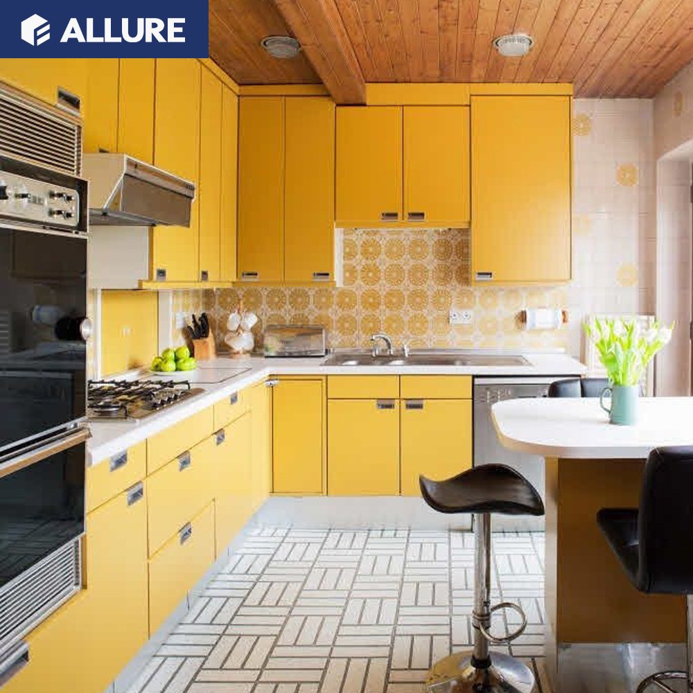 Allure hong kong plastic pantry red metal kitchen cabinets supplier with high gloss vinyl wrap doors
