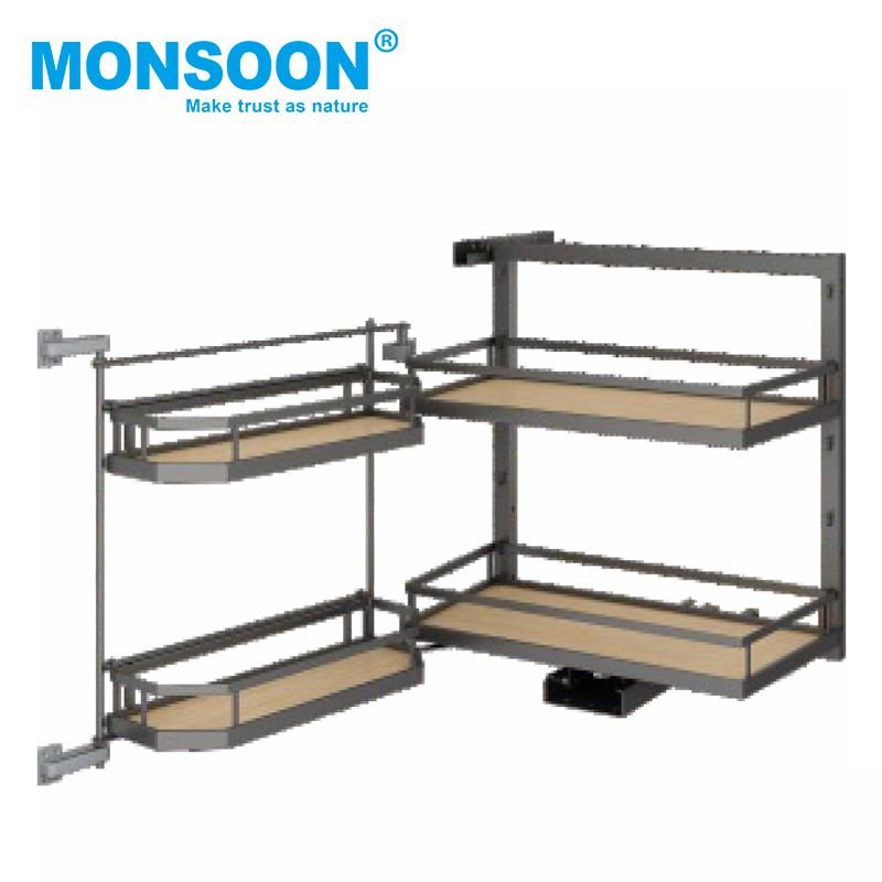 kitchen cabinet under sink corner swing tray pull out basket drawer storage soft closing swivel pull out basket