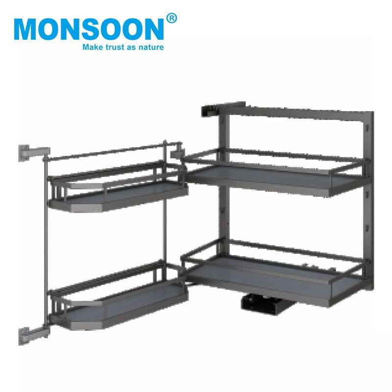 kitchen cabinet under sink corner swing tray pull out basket drawer storage soft closing swivel pull out basket