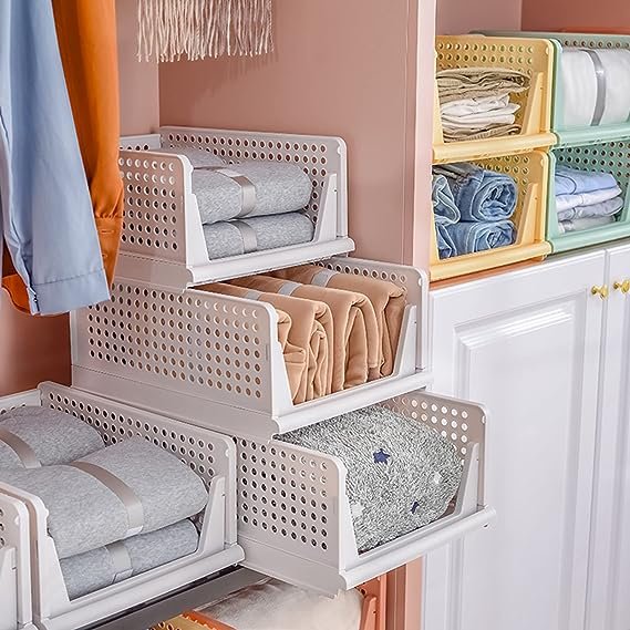 New Folding Closet Organizers Storage Box Stackable Plastic Drawer Basket for Clothing