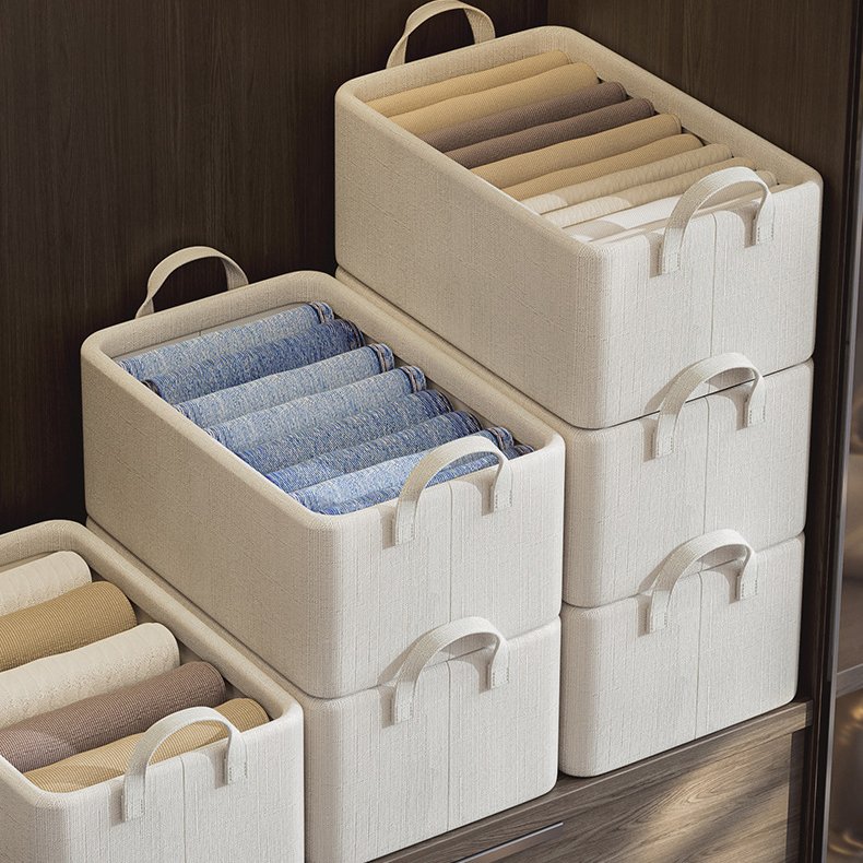 Folding Toy Storage Basket Clothing Home Drawer Style Bamboo Cotton Laundry Storage & Organization home