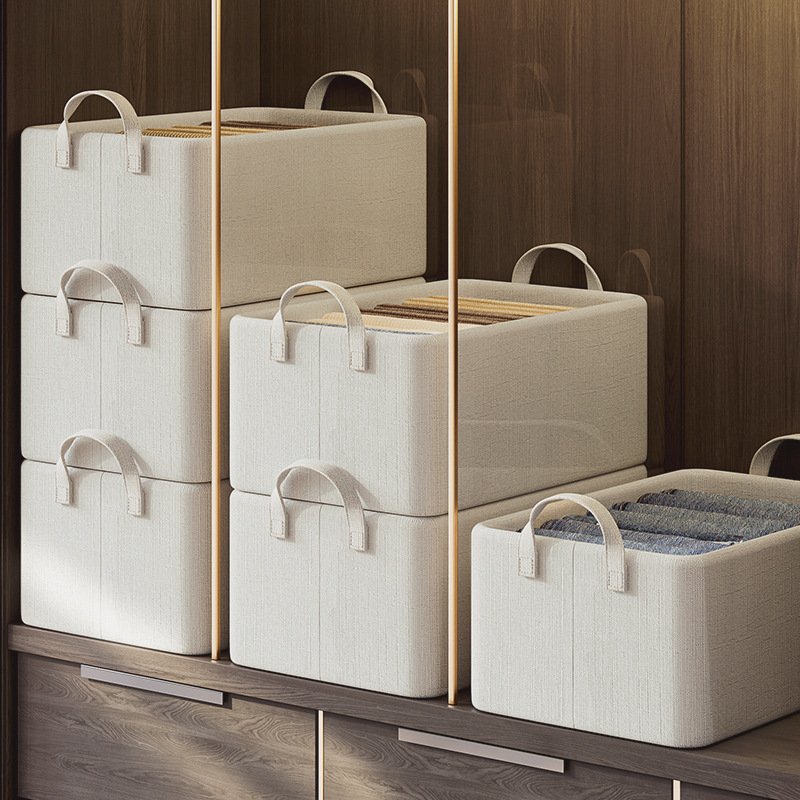 Folding Toy Storage Basket Clothing Home Drawer Style Bamboo Cotton Laundry Storage & Organization home