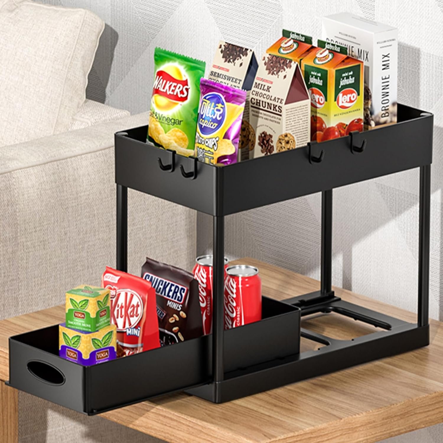 2-Tier Metal Under Cabinet Organizer Pull Out Bathroom Organizer L Shape Undersink Organizers and storage for Home Organization