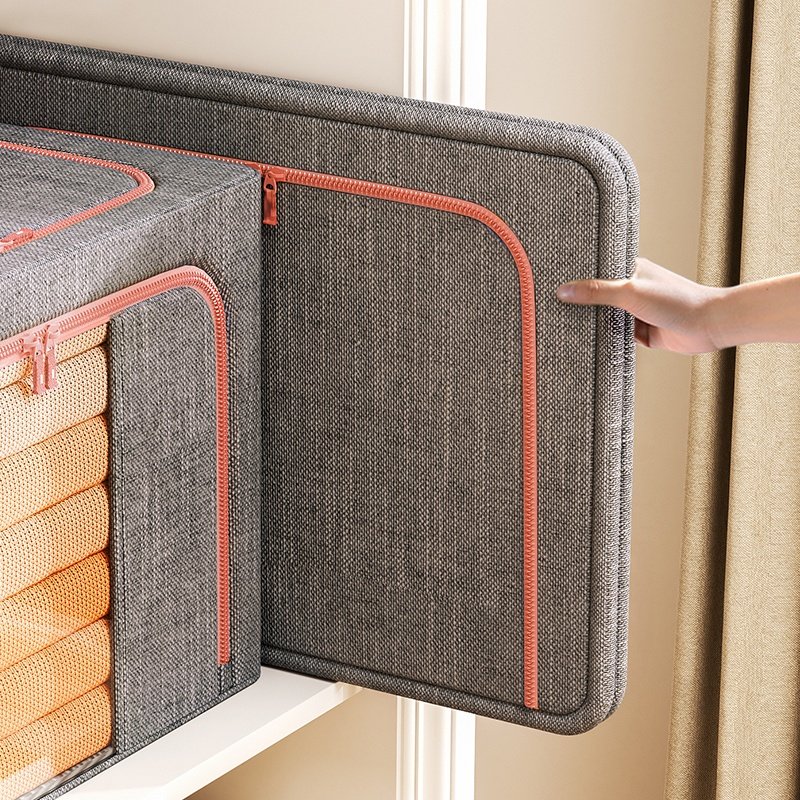 25/66/100L wardrobe foldable cloth storage organizer bag large capacity waterproof linen steel frame clothes storage box