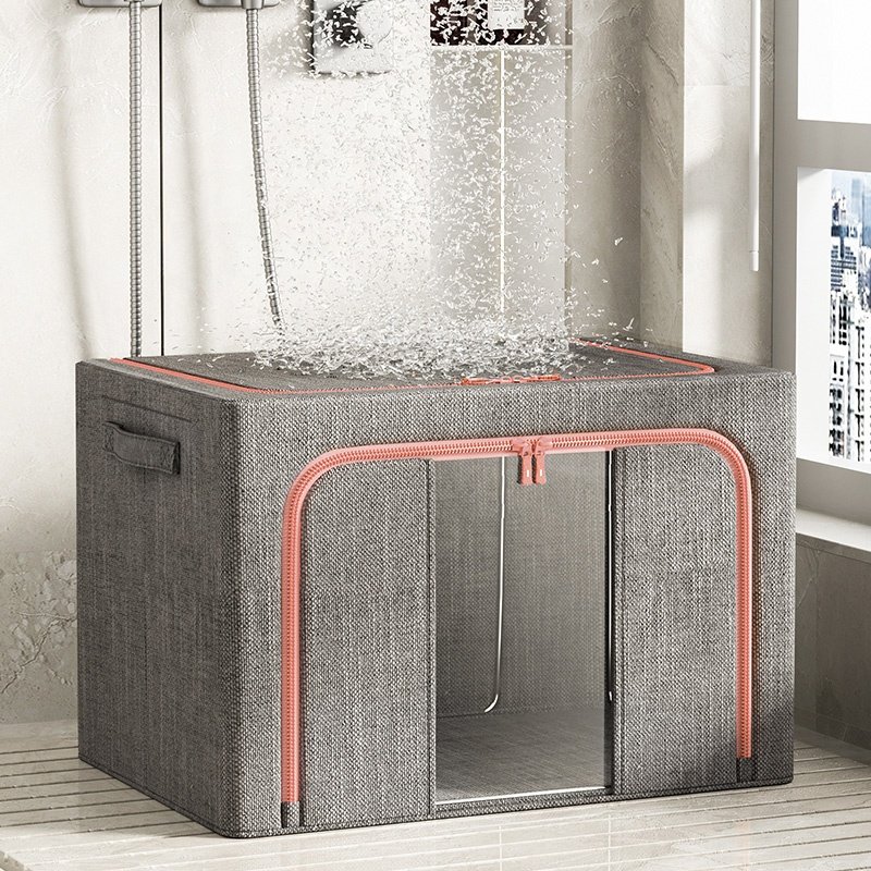 25/66/100L wardrobe foldable cloth storage organizer bag large capacity waterproof linen steel frame clothes storage box