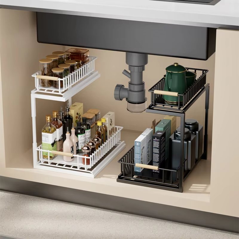 Pull Out Under Sink Organizers with Sliding Basket spice bottle holder Sliding Drawer sink organizer
