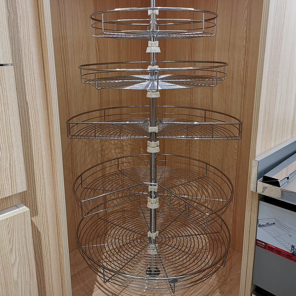 Customized Simple 2 Layer Cabinet Rack Swing Kitchen Cabinet Accessories Magic Corner Rotating Basket