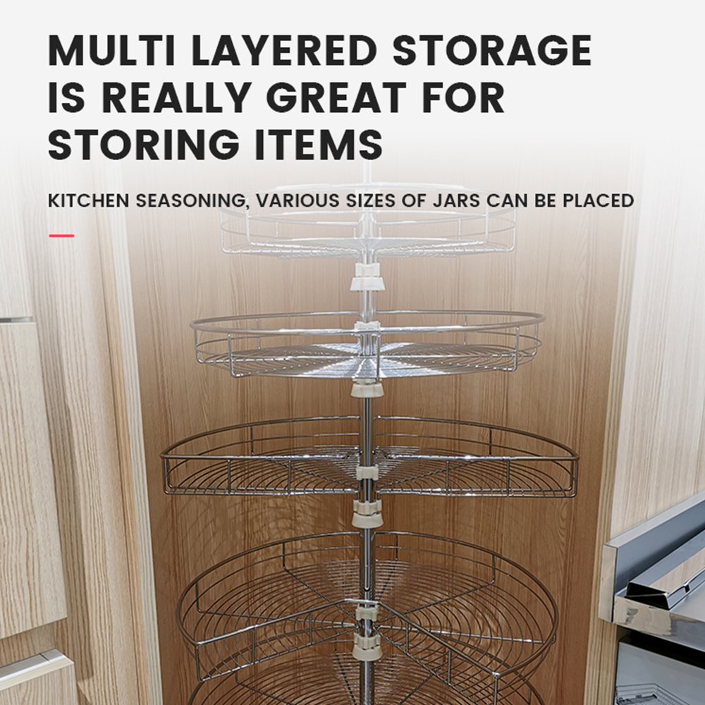 Customized Simple 2 Layer Cabinet Rack Swing Kitchen Cabinet Accessories Magic Corner Rotating Basket