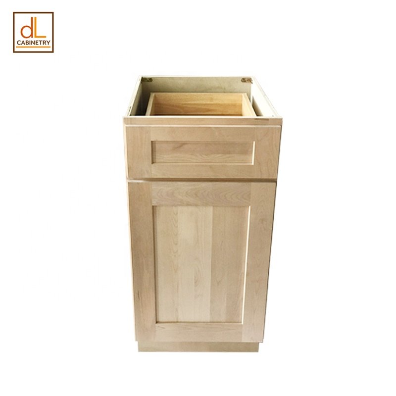 Latest Hot Sale Stock American Standard Size Unfinished Real Wood Shaker Door Kitchen Cabinets With Pull Out Under Trash Can