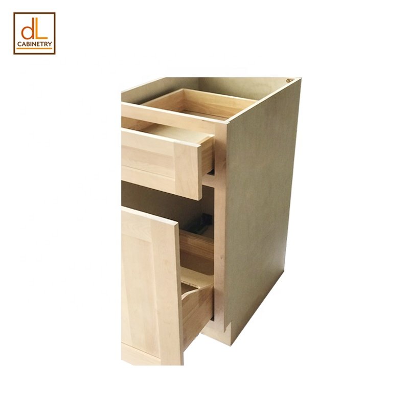 Latest Hot Sale Stock American Standard Size Unfinished Real Wood Shaker Door Kitchen Cabinets With Pull Out Under Trash Can