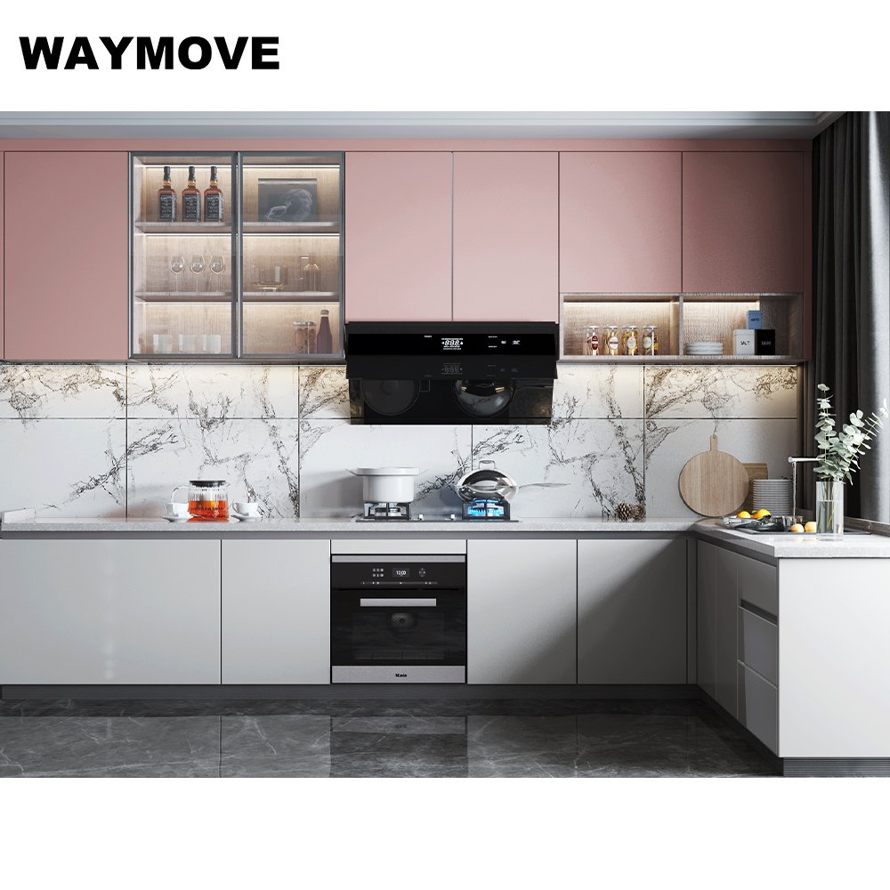 WAYMOVE Modern Dark Grey Kitchen Cabinets Lacquer Acrylic Surface Treatments Sink Hinge Drawer Slide Faucet Accessories Home Use
