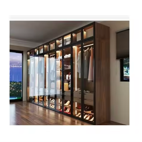 Custom Wardrobe Design Furniture Bedroom wooden walk in closet wardrobe bedroom closet set plywood modern glass door closet