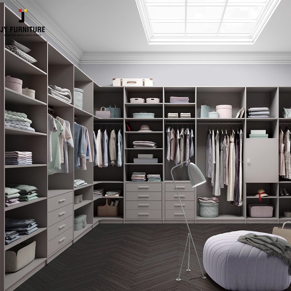 JY Custom Modern Style Hardwood Particle Board Wardrobe with Hanging Rod Adjustable Shelves for Bedroom Furniture in Vietnam