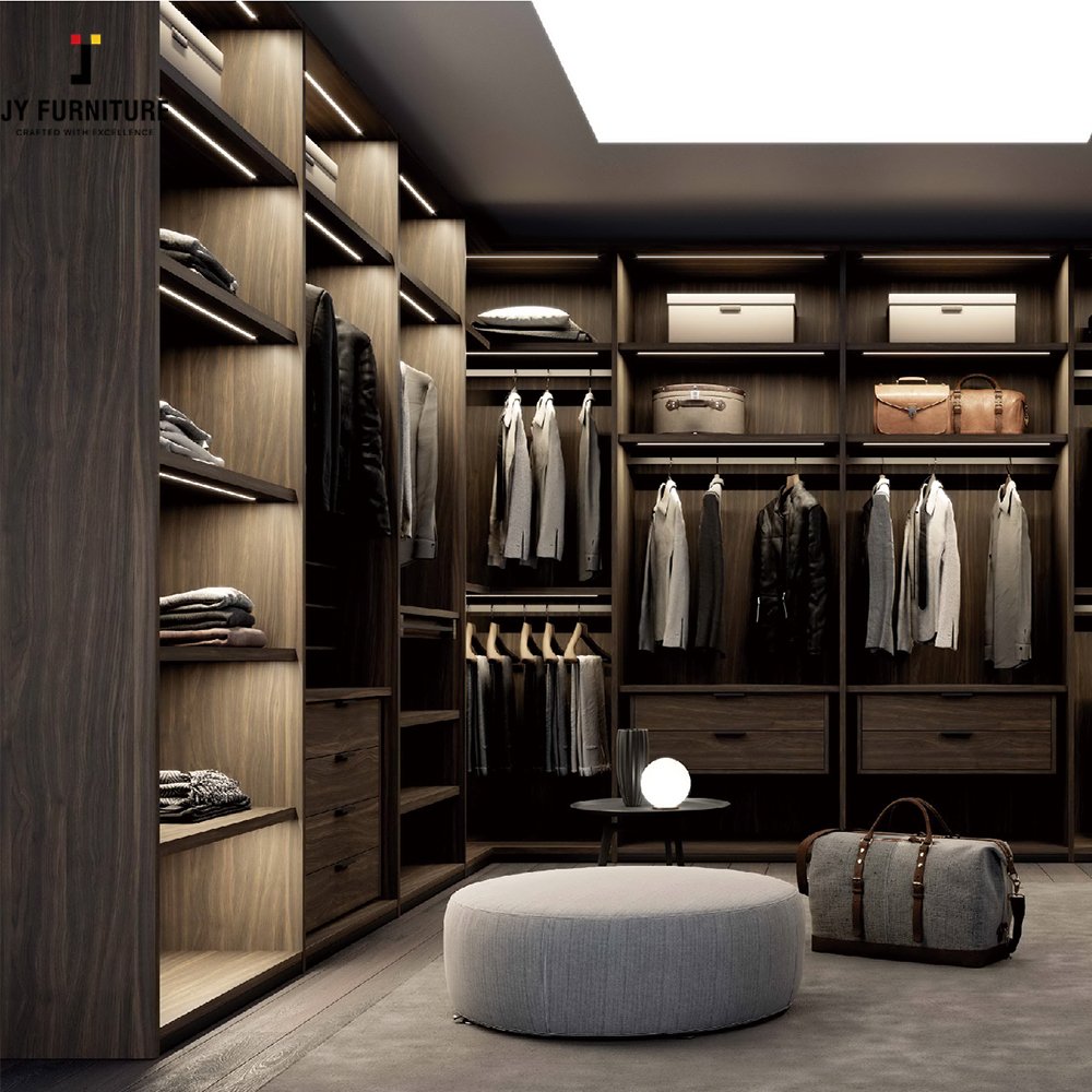 JY Custom Modern Style Hardwood Particle Board Wardrobe with Hanging Rod Adjustable Shelves for Bedroom Furniture in Vietnam