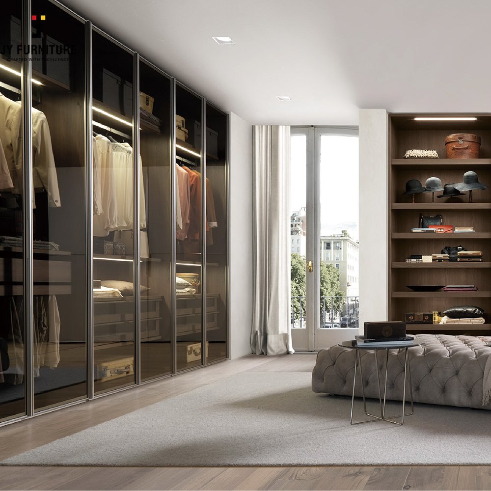 JY Custom Modern Style Hardwood Particle Board Wardrobe with Hanging Rod Adjustable Shelves for Bedroom Furniture in Vietnam