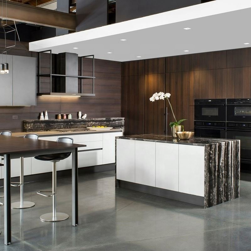 Kitchen Furniture Portable Kitchen Cabinet Sets Walnut Wood Color New Model Modular Kitchen Wall Cabinet
