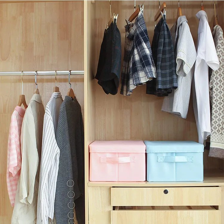 Washable Fabric Clothes Organization Wardrobe organizador de vaqueros Foldable Drawer Storage Basket with Handle and lid
