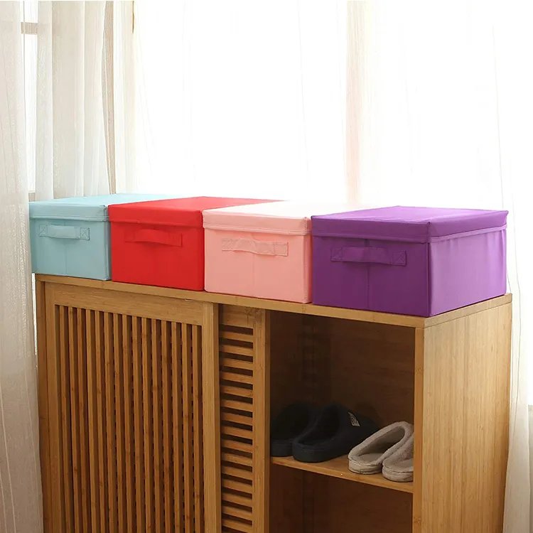 Washable Fabric Clothes Organization Wardrobe organizador de vaqueros Foldable Drawer Storage Basket with Handle and lid