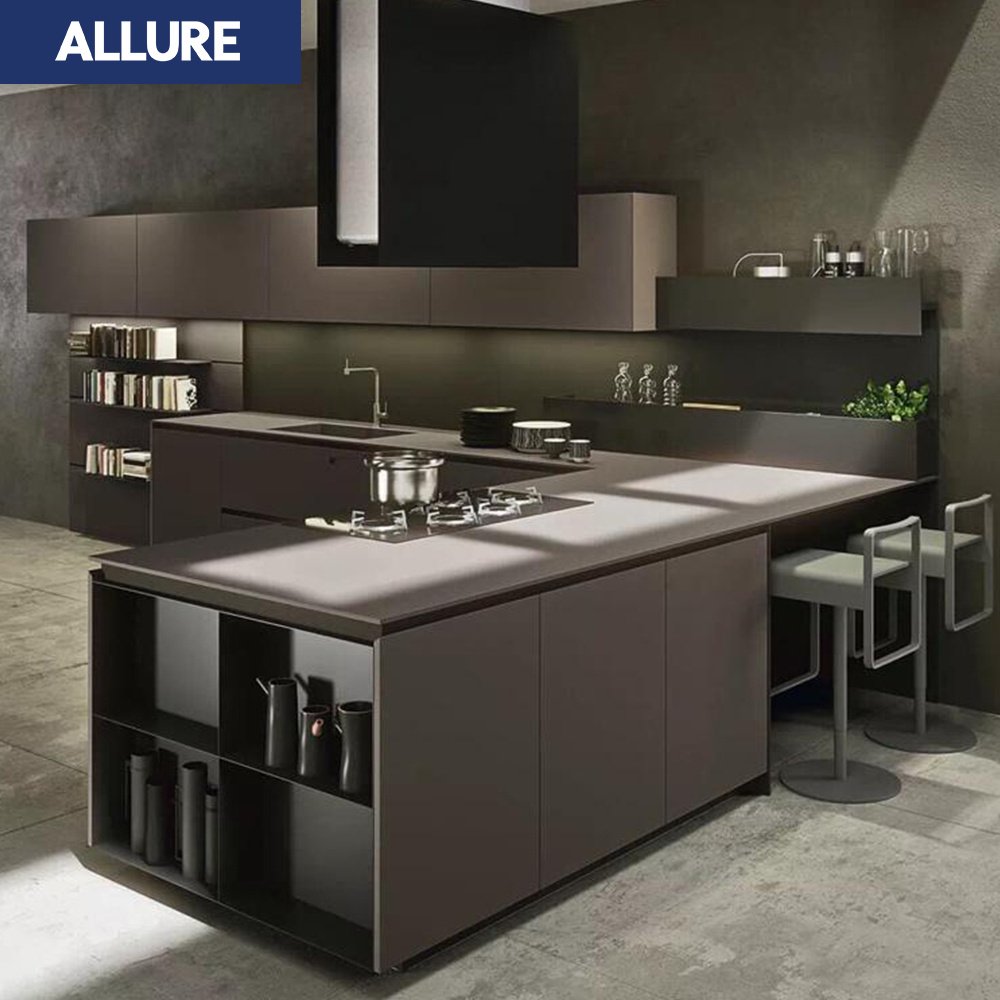Allure High Quality Automatic U Shaped Interior Design Household White Nico Pvc Baisin Pet Kitchen Cabinets