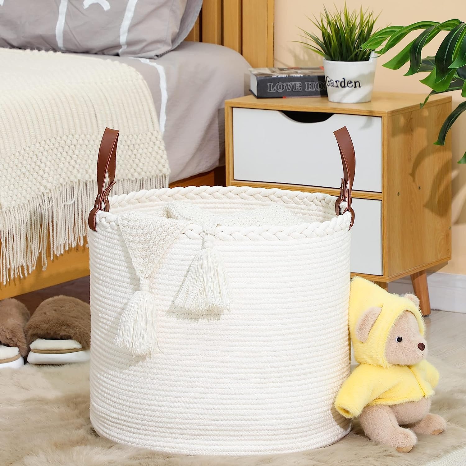 golden supplier woven cotton laundry storage basket braded fabric cotton baby laundry basket