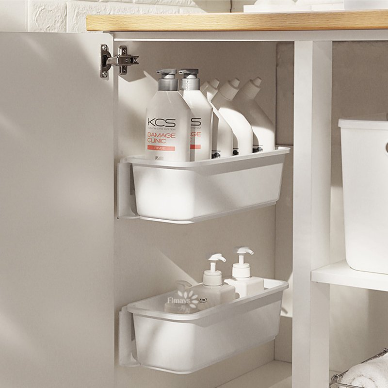 New Arrival 09.524 White Plastic Shelf Kitchen Cabinet Storage Rack Non-Punching Pull-Out Hanging Rack
