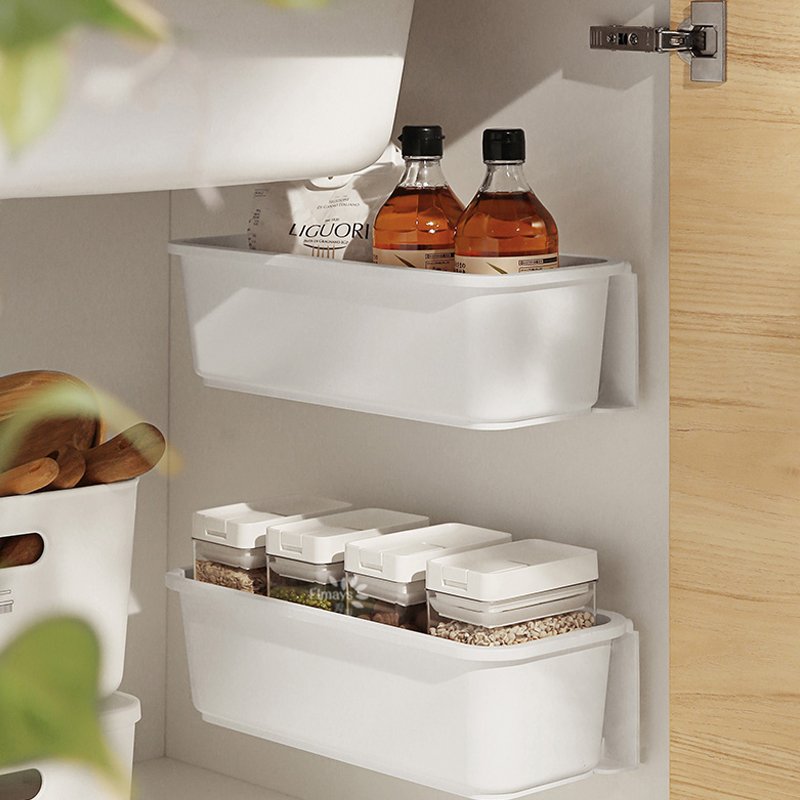 New Arrival 09.524 White Plastic Shelf Kitchen Cabinet Storage Rack Non-Punching Pull-Out Hanging Rack