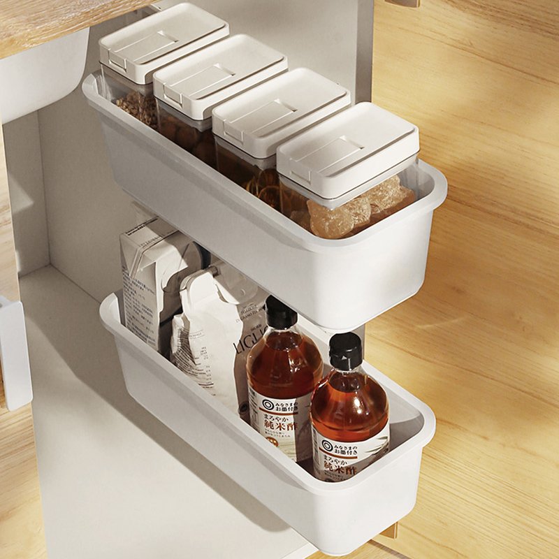 New Arrival 09.524 White Plastic Shelf Kitchen Cabinet Storage Rack Non-Punching Pull-Out Hanging Rack