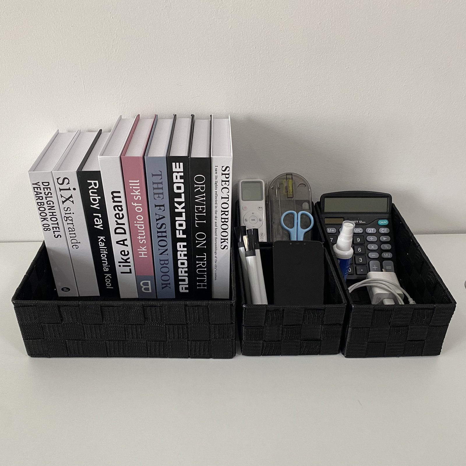 Factory wholesale rectangular nylon belt braided storage basket drawer closet shelf dresser set