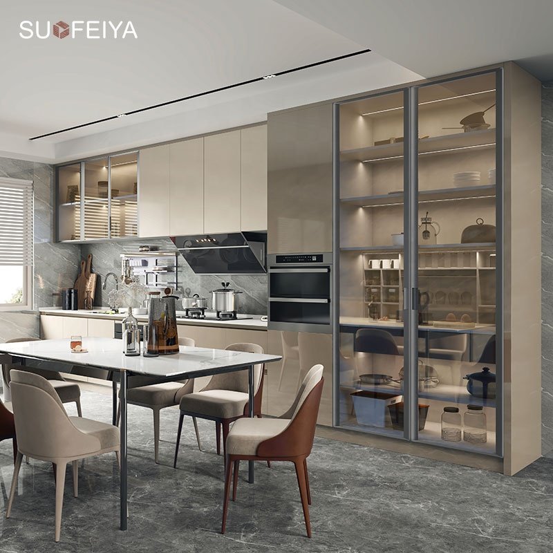 Suofeiya Hotel Project Customized Open Concept Furniture Luxury Gray Wooden Kitchen Cabinet Full Set