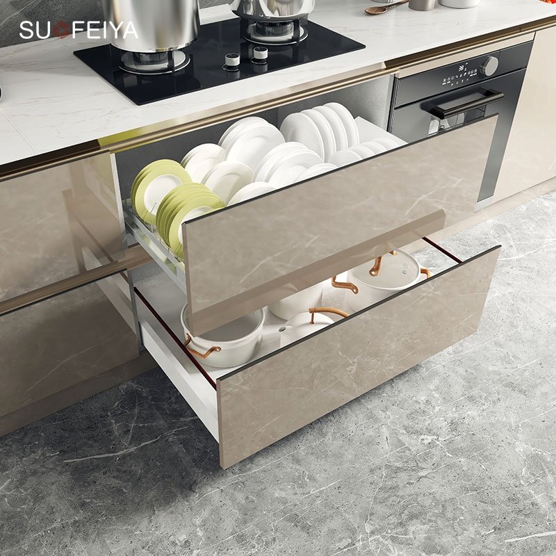 Suofeiya Hotel Project Customized Open Concept Furniture Luxury Gray Wooden Kitchen Cabinet Full Set
