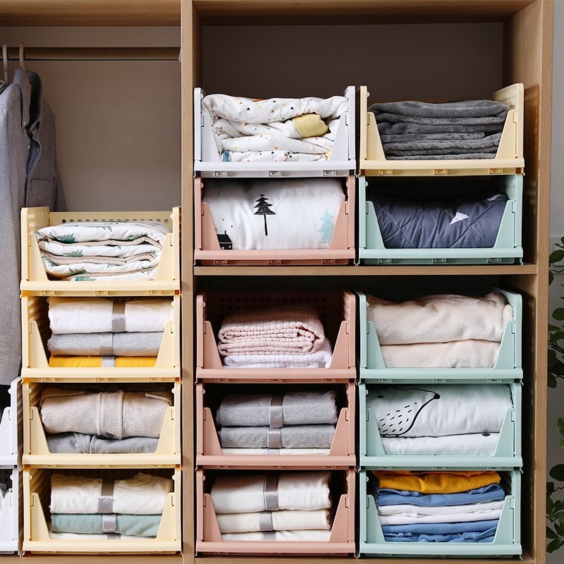 Wardrobe Foldable Storage BoxFolding Closet Organizers Storage Rack Stackable Storage Bins Plastic Drawer Basket Closet