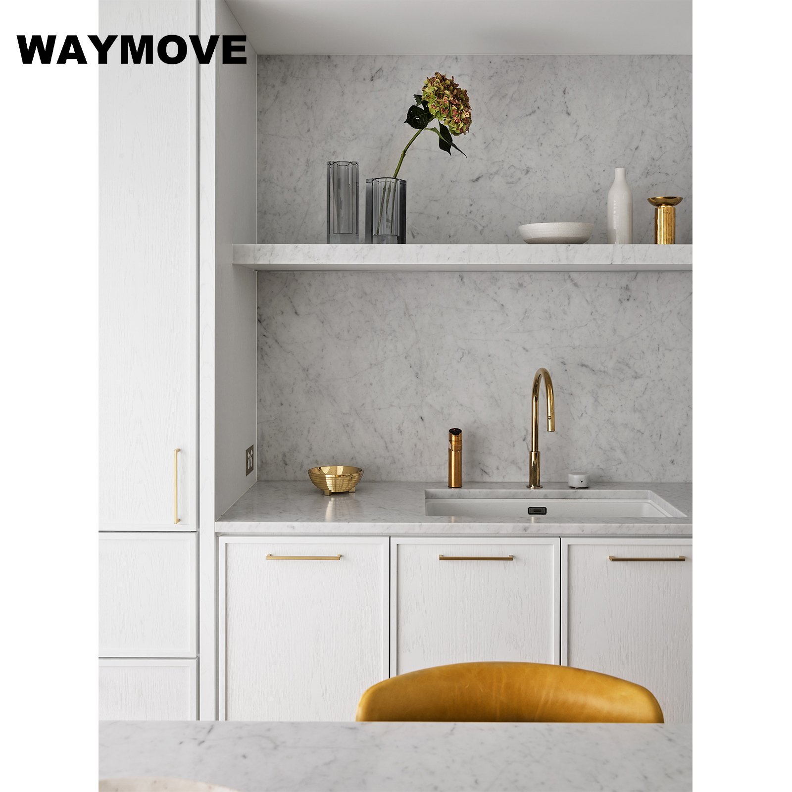 WAYMOVE Modern Modular Kitchen Cabinets with Island Table Practical Kitchen Furniture with Stylish Designs
