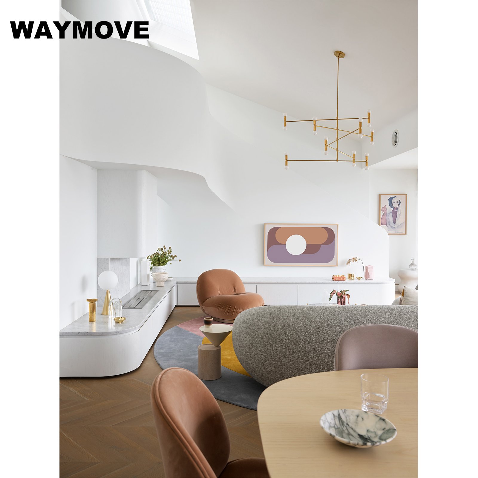 WAYMOVE Modern Modular Kitchen Cabinets with Island Table Practical Kitchen Furniture with Stylish Designs