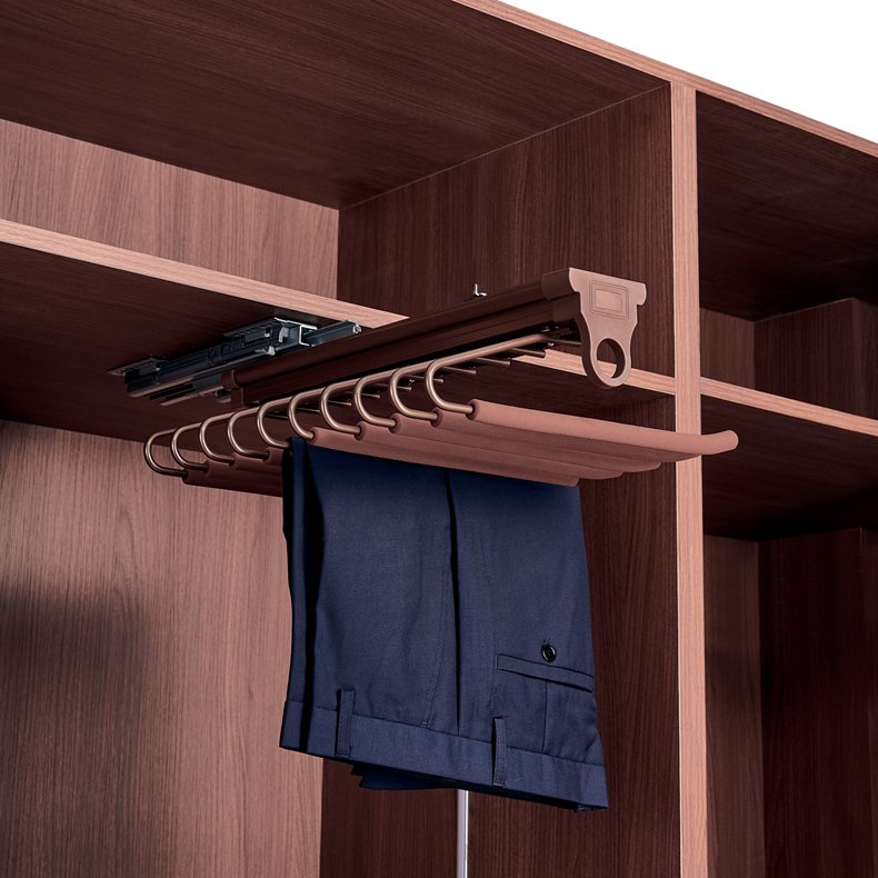 wardrobe storage accessories top mounted V-shape trousers rack two-row wooden color