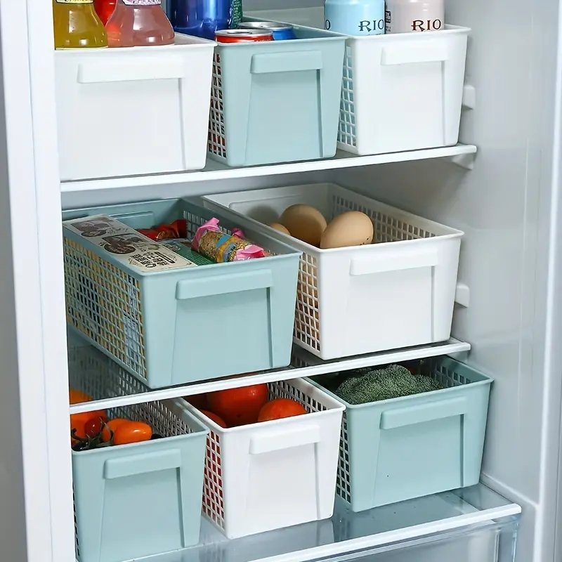 Stackable plastic storage basket suitable for desktop and refrigerator hollow rectangular storage basket snacks and sundries