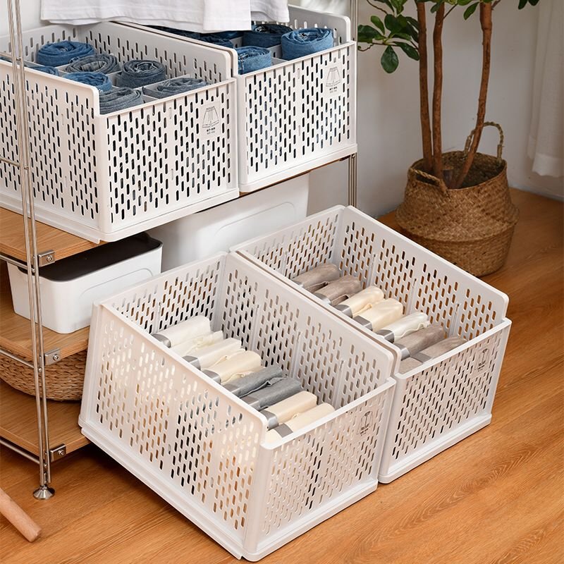 Stackable Shelf Baskets Organizer Folding Wardrobe Closet Organizers Foldable Drawer Organizer Storage Bins for Home