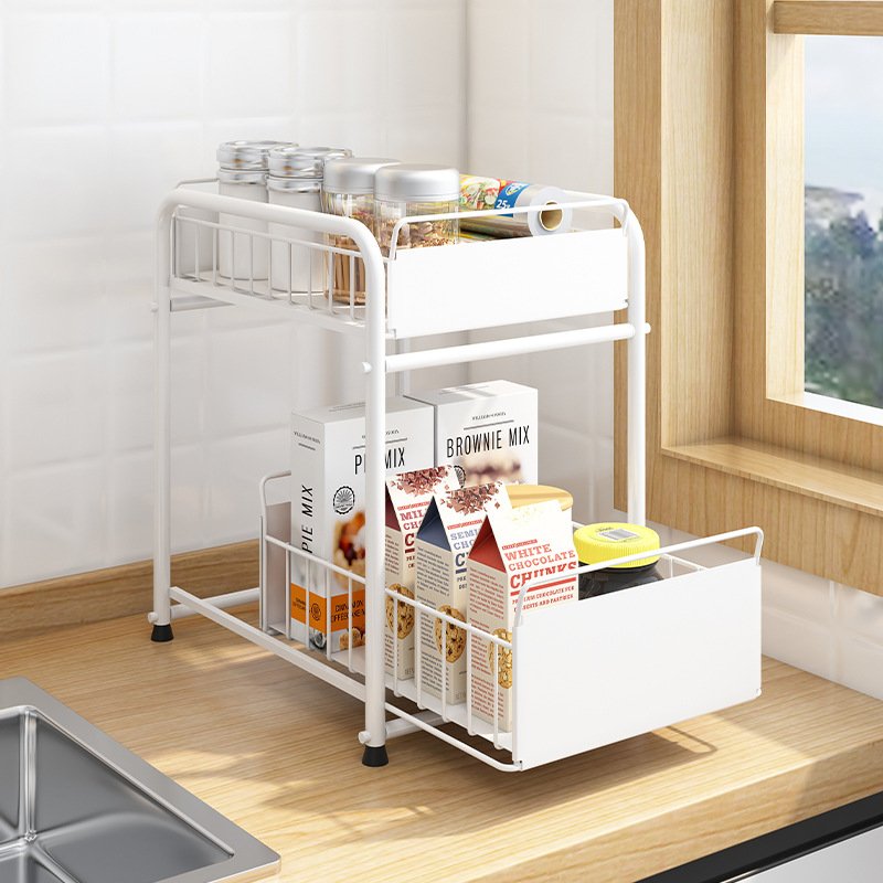 Spice Rack Drawer Organizer Kitchen Sliding Pull Out Basket Storage Shelf Under Sink Basket Organizer