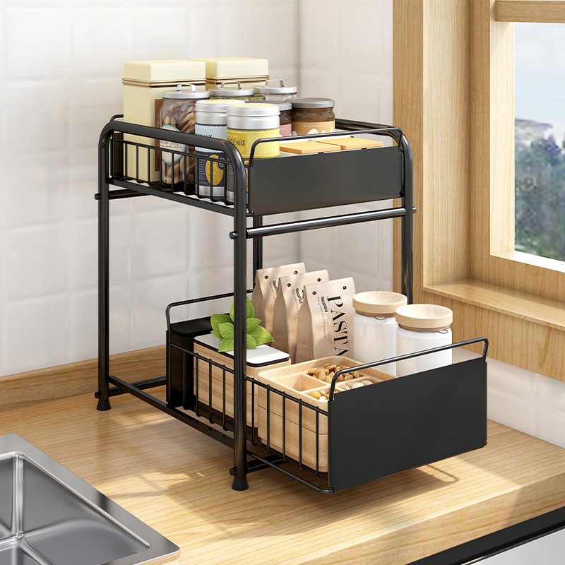 Spice Rack Drawer Organizer Kitchen Sliding Pull Out Basket Storage Shelf Under Sink Basket Organizer