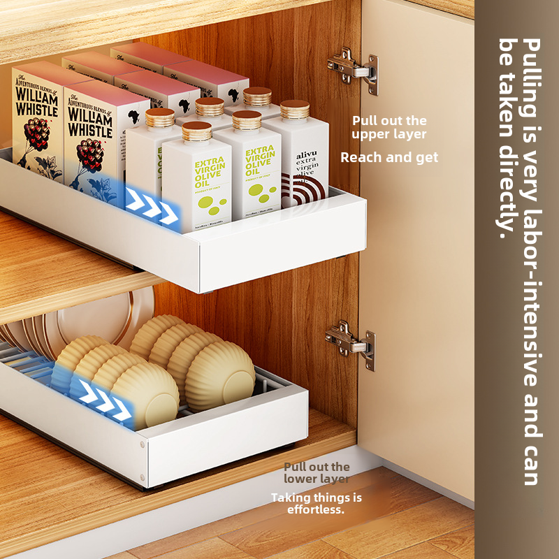 Kitchen metal dish drainer organizer storage rack under cabinet pull-out dish drying rack basket Drawer Sliding cabinet organize