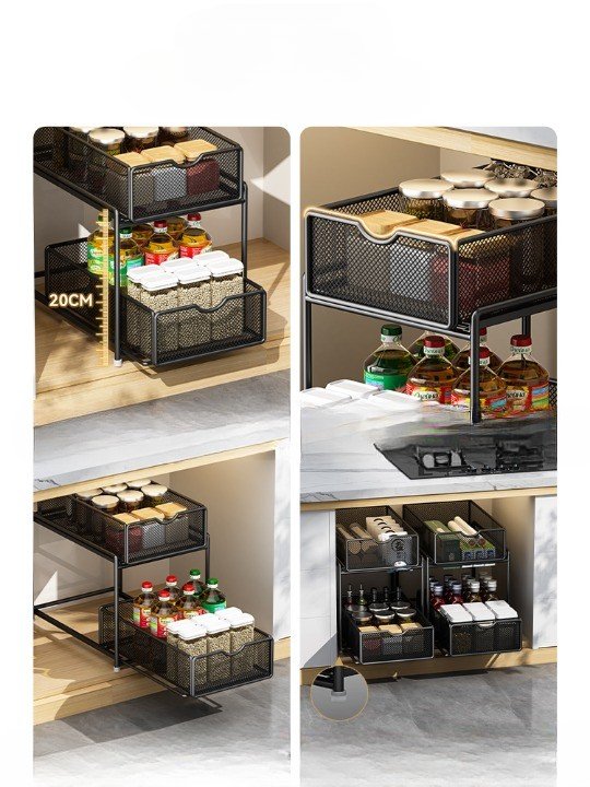 Kitchen Double-Layer Under-Sink Cabinet Organizer Pullout Storage Baskets Various Artifacts Pullout Racks Kitchen Organizer