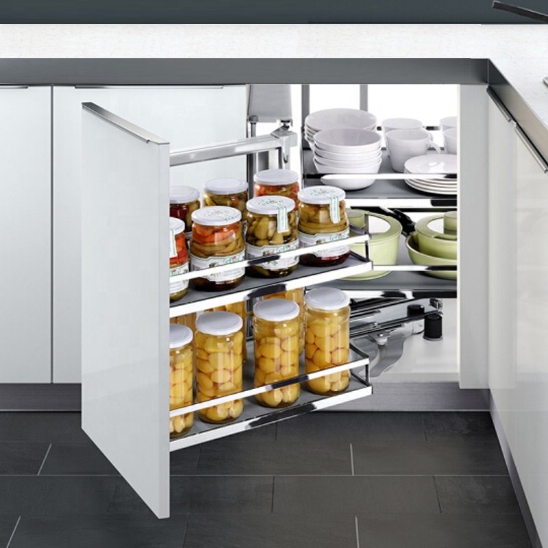 Home Kitchen Stainless Steel Double Layer Push-Pull Storage Basket Drawers